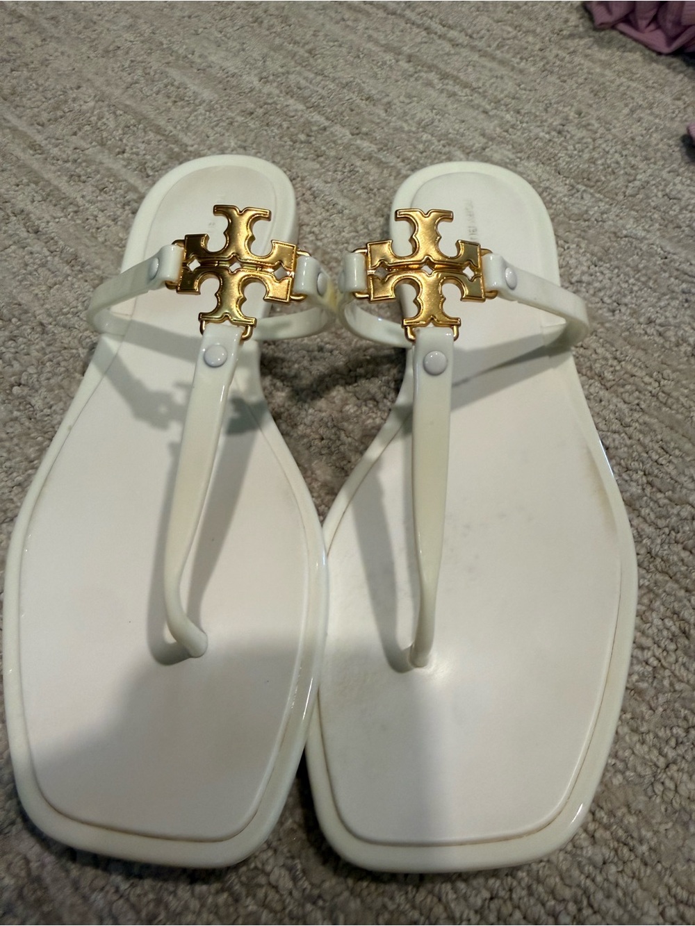 Tory Burch White Sandal with Gold Logo Accent
